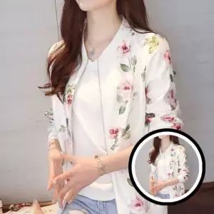 화이트 로즈 지퍼 잠바 바람막이 자켓 화이트 꽃무늬 여성 봄 여름 패션 가벼운 스타일