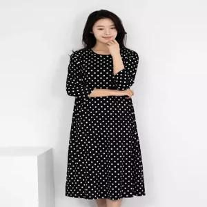 [모슬린]엄마옷 라운드 땡땡이 7부 원피스 홈웨어 614FGH322 마담중년여성빅사이즈50대60대