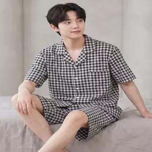 바풀 HY PNR 33007101 쿨 체크 남성 반팔-반바지 잠옷 파자마세트