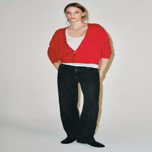 ZARA 자라 엑스트라 소프트 100% 울 브이 네크라인 재킷 - 레드 9598/102/600