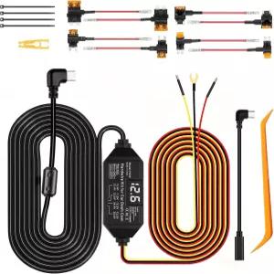 대시 캠 하드와이어 키트 USB C 12V-24V ~ 5V/3A 어댑터 전원 케이블(전압 표시 24/7 주차 모드 계정 감지