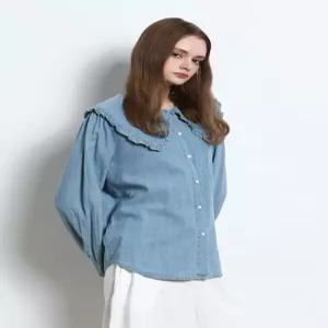 [(OZOC)] 빅카라 라운드넥 데님블라우스 (택가격 142000원)