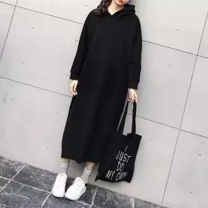 간절기 루즈핏 캐주얼 후드 기모 롱 원피스 여성 여자