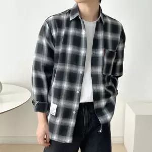 체크 긴팔 셔츠 사계절 루즈핏 캐주얼 남방 남성 캐주얼 남자 셔츠 남성 가을 남방 오버핏 난방 와이