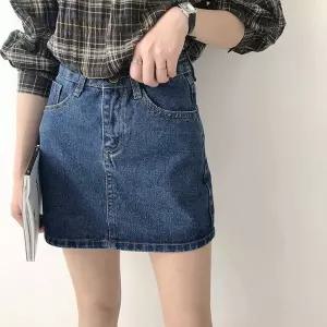 빈티지 워싱 캐주얼 스타일 데님 미니 스커트 wqO25aaI