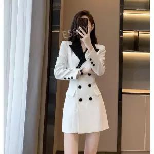 트렌치 슬림핏 오피스룩 배색 원피스 카라 하객룩