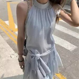 쉬폰 홀터낵 민소매 원피스 JSD-1008648 캐주얼룩