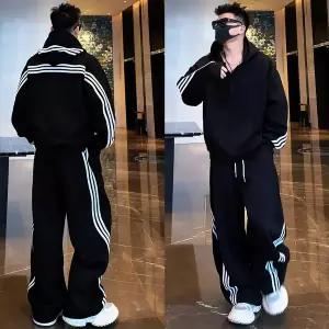 후드 티 가을 스웨트 오버핏 집업 고급 미국식 3줄 무늬 캐주얼 스포츠 세트 남자 남성 봄가을 반지퍼 맨투