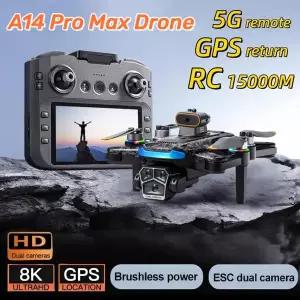 A14Pro Max 드론 8K HD 3중 카메라 GPS 브러시리스 광학 흐름 장애물 회피 4.5인치 대형 화면 UAV RC 18000