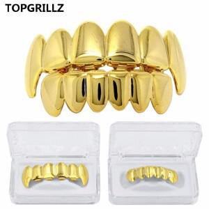 TOPGRILLZ 뉴 피트 로즈 골드 컬러 도금 힙합 치아 Grillz 모자 탑  하단 그릴 세트 크리스마스 파티 뱀파