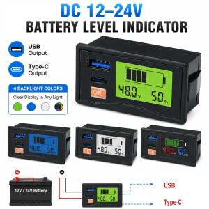 DC 12-24V 디지털 전압계 배터리 레벨 표시기 USB+Type 30W 출력 테스터 자동차 용량 모니터
