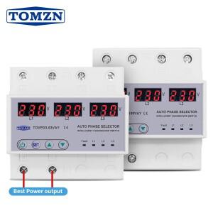TOMZN 위상 선택기 3P+N 3입력 1출력 전압계 조절 가능 및 보호 모니터 릴레이