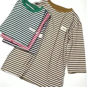 여성 스트라이프 티셔츠 루즈핏 단가라 여름 여성 냉감 7부 티셔츠 데일리 기본 얇은 폴리에스터 편안한