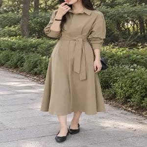 긴팔 트렌치 롱원피스 벨트 플레어 셔츠카라