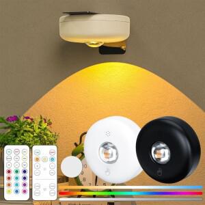 LED 무선 리모컨 배터리 작동식 언더 캐비닛 퍽 라이트 3색 RGBW 벽 와인장 주변등
