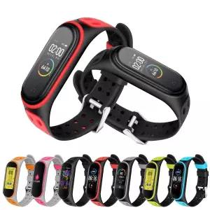 호환 Xiaomi Mi Band 7 6 miband 6 더블 버클 교체 용 실리콘 스마트 시계 밴드 손목 밴드 Mi Band 5 4 3
