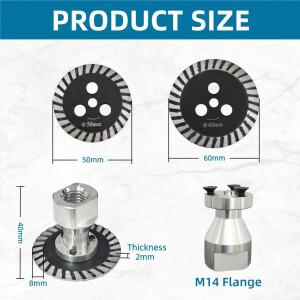 50/60mm 다이아몬드 톱날, 대리석 조각용, 탈착식 M14 나사 플랜지, 미니 연삭 디스크 (유리, 자갈, 세라