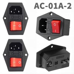 AC-01A-2 전기 AC 소켓 로커 스위치 황동 10A 250V 입구 C13 플러그 커넥터 퓨즈가있는 컴퓨터 마운트 콘센