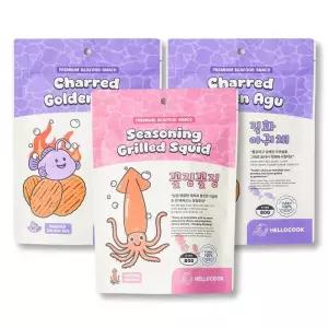 [헬로쿡] 프리미엄 직화 아귀채 80g x 2개 + 꽃징꽃징 80g x 1개 아귀포 조미 오징어 건어물 간식 술안주