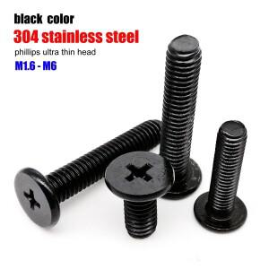 CM M1.6 검정색 304 스테인레스 스틸 노트북 컴퓨터 크로스 필립스 초박형 로우 플랫 웨이퍼 헤드 볼트 나