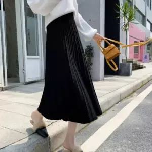 여성 니트 플 주름 롱 스커트 가을 겨울 밴딩 치마 하의