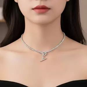 올 크리스탈 큐빅 3mm 테니스 초커 토글바 네크리스 목걸이