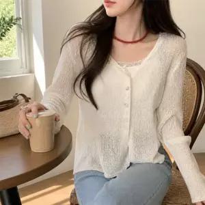 브이넥 여름 가디건 비침 있는 루즈핏 단추 니트 3컬러