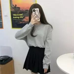 [하프클럽/]뒷리본 여성 크롭 맨투맨 스웨트셔츠 루즈핏 크롭 티 데일리 라
