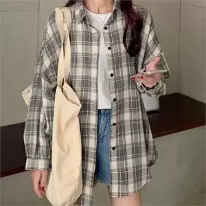 여성 루즈핏 셔츠 빅사이즈 레이어드 데일리룩 여성 체크 셔츠 가을 간절기 베이직 캐주얼 캠퍼스 와이드