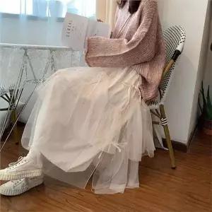 [하프클럽/]레이스 여성 밴딩 스커트 플레어 여성 쉬폰 스커트 로맨틱 프릴
