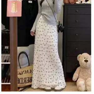 [하프클럽/]데일리룩 하객룩 허리밴딩 레이스 리본 패턴 롱 스커트