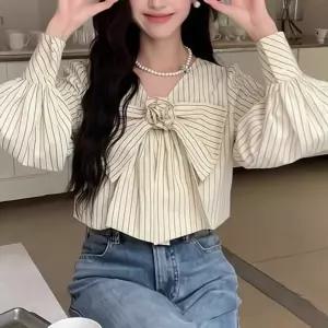리본 스트라이프 블라우스 TD-1004611