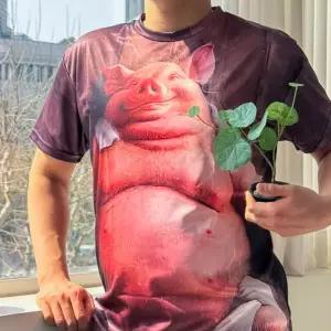 웃는 돼지 동물 반팔 티셔츠 옷 병맛 인싸 템 웃긴 재밌는 킹받는 밈 엽기 프린팅 우정 킹받는선물 캐릭터