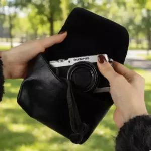 중 블랙 인조가죽 디카 파우치 보관 케이스 소형 주머니 수납 가방 카메라 휴대용치 지털치 보호 카메라용