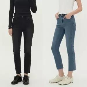 친절한탄씨 밑단컷팅 일자 슬림 스판 데님팬츠 B 스판 빅사이즈 데님팬츠 일자 여성 청바지