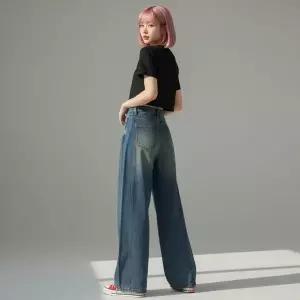 [하프클럽/]라르칼 밴딩 워싱 와이드 데님 청바지 커플 남녀 통바지 와이드