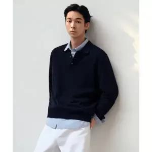 무신사 스탠다드 워셔블 수피마 코튼 긴소매 니티드 폴로 셔츠 네이비