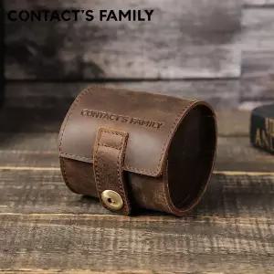 CONTACTS FAMILY 수제 100% 암소 가죽 레트로 싱글 워치 롤 오거나이저 남녀공용 선물 여행 케이스 버클 포