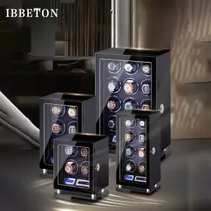 IBBETON 지문 잠금 해제 자동 시계 와인더 3/4/6/8/9/12 슬롯 터치 스크린 원격 제어 Mabuchi 모터 안전 상