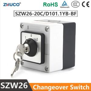 ZHUCO SZW26/LW26-20 ON OFF 20A 1상 4나사 범용 캠 전환 키 스위치 방수 및 방진 밀폐형 박스 포함