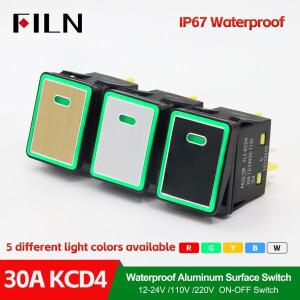 30A/250V 헤비듀티 DPST 방수 IP67 밀폐형 자동 보트 해양 토글 로커 스위치 12V 220V 30x22 빨강 초록 파