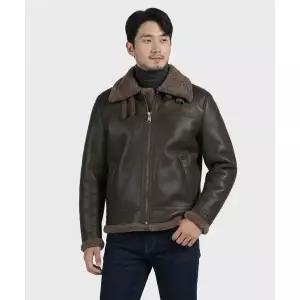 PANICALE 브라운 피유 레더 하이넥 무스탕 자켓