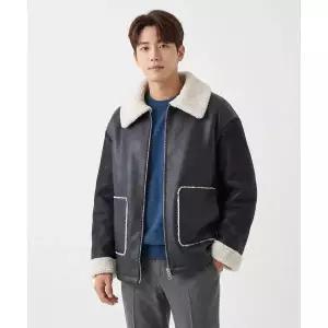 MUGUET LEATHER MIX MUSTANG JACKET (NAVY)