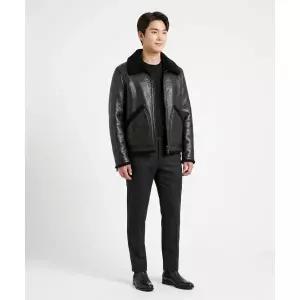 PANICALE 블랙 피유 레더 빈티지 무스탕 자켓
