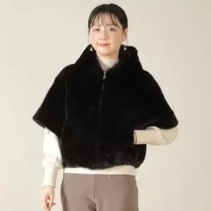 애비뉴투지 엄마옷 인조 퍼 후드 지퍼 반팔 여성 겨울 인조모피 조끼 V12515