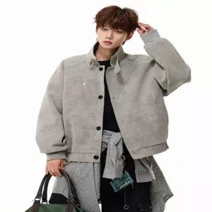픽셀러 워싱 레더자켓 남자 하이넥 오버핏 빈티지 라이더점퍼