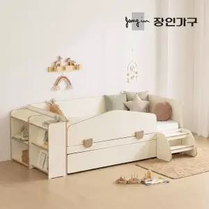 [장인가구]로빈 데이베드 슬라이드 2단침대 프레임SS+가드+선반2+스텝스툴+낮은본넬+7존포켓