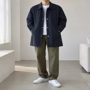 카라 루즈핏 스냅버튼 포켓 미디코트 캐주얼룩