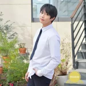 프리미엄 스판 남성 화이트 셔츠 (파랑체크 쇼핑몰