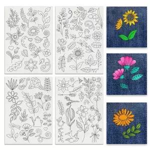 4개 손으로 그린 감각 식물 꽃 패턴 수공 재봉 수용성 자수 종이 안정기 혼합색 297x210mm
